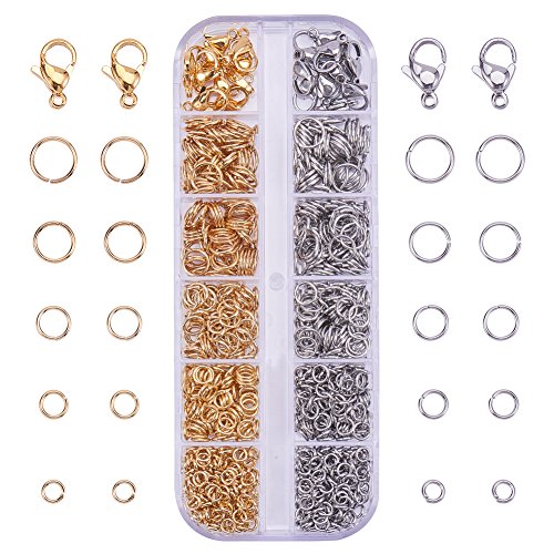 Pandahall Elite 720 Pcs 304 Edelstahl offene Biegeringe mit 20 Stück Karabinerverschlüsse für Schmuck machen Erkenntnisse, Golden & Silber von PH PandaHall