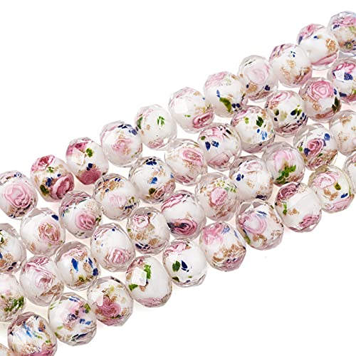 Pandahall Glasperlen, 60 Stück, weiße Rosen, Glasperlen, Kristallblumen, Goldsand, Lampwork-Perlen für Armband, Halskette, Handwerk, Schmuckherstellung von PH PandaHall