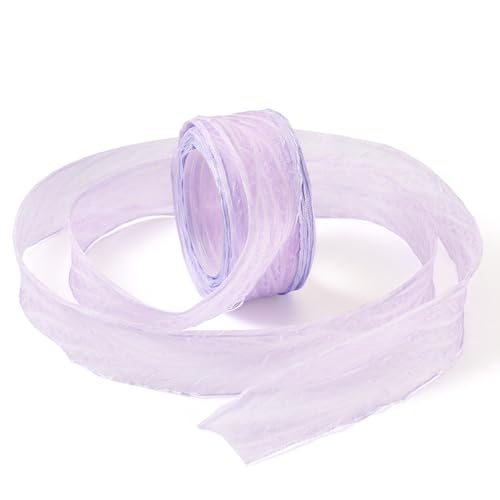 Pandahall Knitter-Chiffonband, zerknittertes Tüllband, Drahtrand, violette Spitzenbänder, handgefertigtes Seidenband für Schleifen, Hochzeitsdekoration, Geschenkverpackung, 9,1 m von PH PandaHall