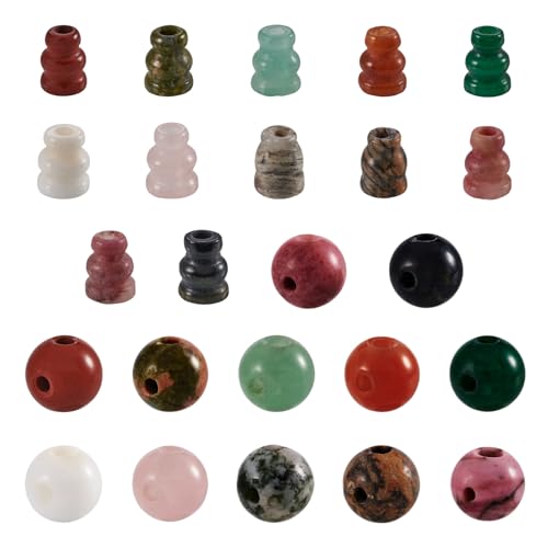 Pandahall Mala-Guru-Perlen aus Naturstein, 3 Löcher, runder Edelstein, roter Jaspis, gebohrt, Mala-Perlen-Set für Gebetsperlen, Schmuck, Armband, Rosenkranz, Halskette, 24 Stück von PH PandaHall