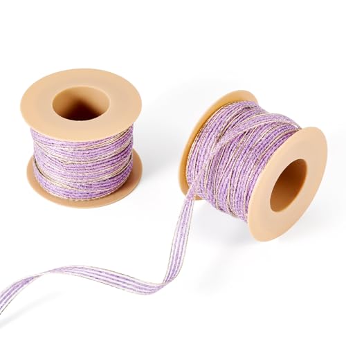 Pandahall Natürliches Juteband mit Draht, 0,6 cm breit, Stoff-Jutebänder, Violett-Gold, Drahtrand, Band für Bastelarbeiten, Geschenkverpackungen, Schleifen, Hochzeit, 21,8 m von PH PandaHall