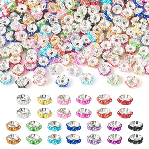 Pandahall Rondelle-Abstandshalter für Stifte, 10 mm, silberfarbene Welle, Abstandshalter, Perlen, Nachahmungsperlen, Messing-Metallperlen für Perlenstifte, DIY, Armband, Schmuckherstellung (gemischte von PH PandaHall