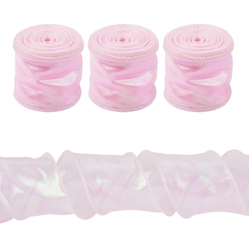 Pandahall Schillerndes Organzaband, 6,1 cm, rosa, schimmernd, Chiffon-Bänder, Lasergelb, durchscheinendes Organzaband für Bastelarbeiten, Geschenkverpackungen, Blumensträuße, Hochzeitsdekoration von PH PandaHall