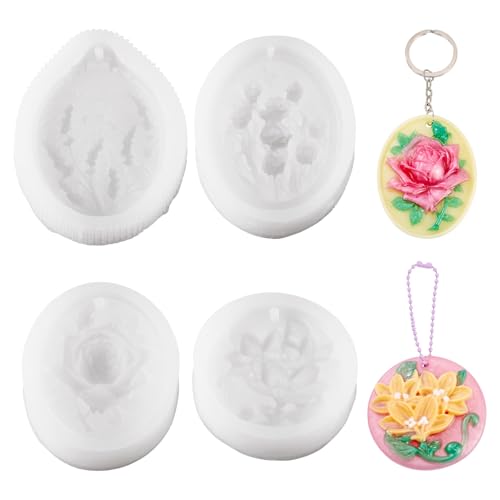 Pandahall Silikonformen für Blumenanhänger, für Schlüsselanhänger, Epoxidharz, für Bastelarbeiten, Schmuck, Charms, Modelliermasse, Ornamente, 4 Stück Pandahall Silikonformen für Blumenanhänger, für Schlüsselanhänger, Epoxidharz, für Bastelarbeiten, Schmuck, Charms, Modelliermasse, Ornamente, 4 Stück von PH PandaHall