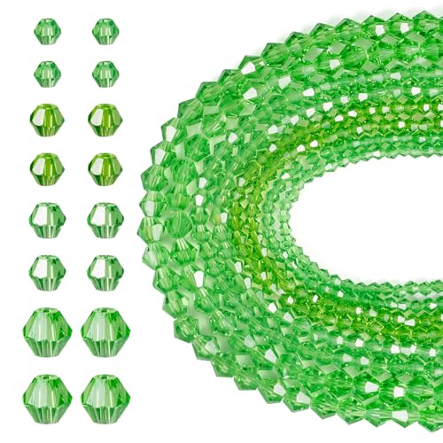 Pandahall Transparente Doppelkegel-Kristallperlen, 3 mm, 4 mm, 6 mm, grüne Kristallglasperlen, große facettierte Kristallperlen für Halsketten, Armbänder, Ohrringe, DIY-Schmuckherstellung, 16 Stränge von PH PandaHall