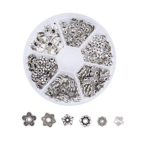 Pandahall Über 180 teile/schachtel Antike Silber Blume Perlenkappen 6 Arten 6,5-10,5x2,5-5mm Endkappen für Schmuck Machen von PH PandaHall