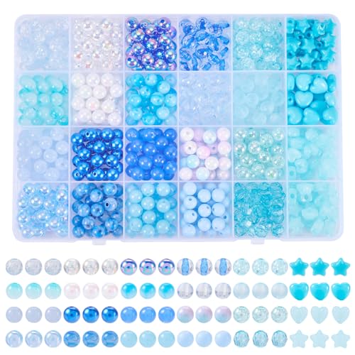 Pandahall blaue Acrylperlen für Armbandherstellung, 8 mm, Ozeanblau, Kawaii-Pony-Perlen-Set, gemischte Kunststoffperlen, Meeresblaue, runde Perlen für DIY-Sommer-Schmuckherstellung, Halskette, 593 von PH PandaHall