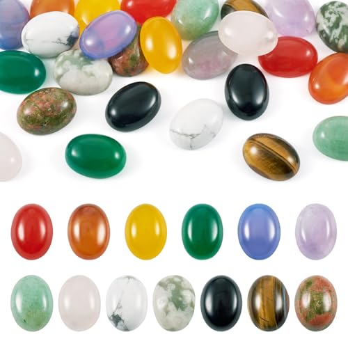 Pandahall ovale Edelsteine mit flacher Rückseite, natürliche Edelstein-Cabochons, 13 Farben, flache Rückseite, polierte Cabochon-Perlen, 16 x 12 mm, Natursteine für Ohrringe, Halsketten, Armbänder, von PH PandaHall