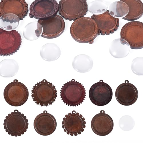 pandahall 9 Sets leere Lünetten-Anhänger-Tabletts aus Holz, Cabochon-Einstellungen mit Glaskuppel, Cabochons für Schmuckherstellung, Kamee, Foto, Scrapbooking, Kokosbraun pandahall 9 Sets leere Lünetten-Anhänger-Tabletts aus Holz, Cabochon-Einstellungen mit Glaskuppel, Cabochons für Schmuckherstellung, Kamee, Foto, Scrapbooking, Kokosbraun von PH PandaHall