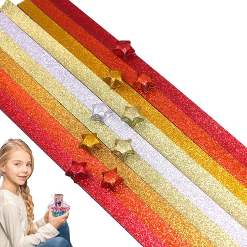 PHASZ Lucky Star Papier-Glitzer, 520 Blatt, leuchtende Papierstreifen zum Basteln, Farbverlauf, kreatives Glücksstern-Papier, bunte Stern-Papierstreifen für Schule, Lehrbedarf, Kinder von PHASZ