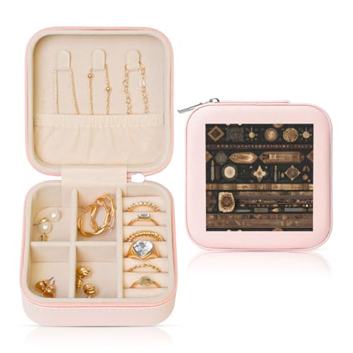 PHAYAH Quadratische Reise-Schmuckschatulle im Bohemian-Stil, Leder-Schmuck-Ring-Organizer für Mädchen, Damen (Rosa) von PHAYAH