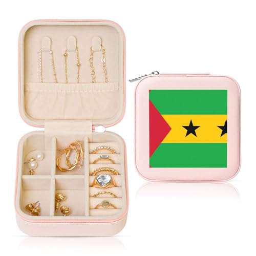 PHAYAH Quadratische Reise-Schmuckschatulle mit Flagge von Sao Tome und Principe, Leder-Schmuckring-Organizer für Mädchen, Damen (Rosa) von PHAYAH