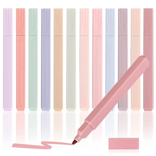 PHCOZY 12 Farben Textmarker Pastell Highlighter Pen Textmarker Stifte Aesthetic Text Markers School Supplies Marker Pastell für Journaling Note Nehmen Schulbüro Stationäre von PHCOZY