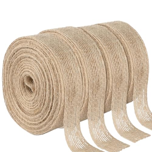 PHCOZY 4 Roll Juteband 10 m Juteband Sackleinen Band 1 cm Breit Geschenkband Jute Stoffband Vintage Jute Rolle Bastelband für HochzeitssträUßE KräNze Kunsthandwerk Geschenkverpackung von PHCOZY