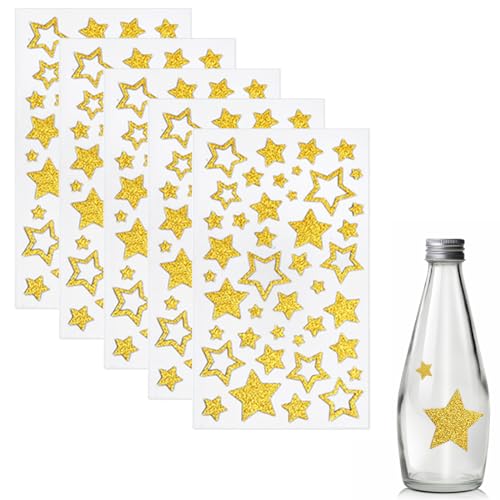 PHCOZY 5 Pcs Sterne Aufkleber Glitzer Sticker Gold Weihnachtssticker Weihnachtsaufkleber Weihnachtsdeko Selbstklebend zum Basteln DIY Geschenke Deko für Weihnachten Hochzeit Geburtstag von PHCOZY