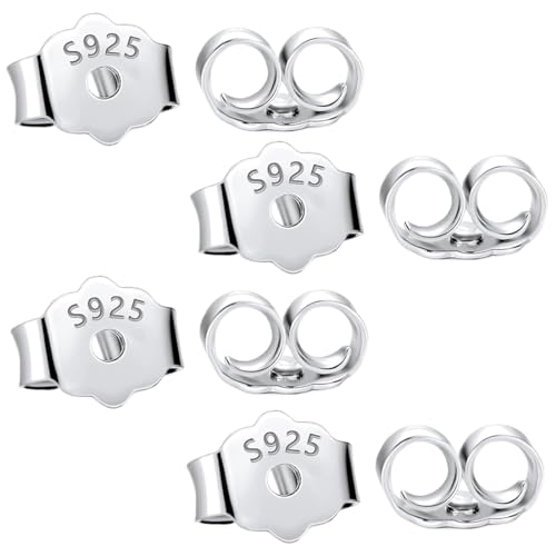 PHCOZY 8 Pcs Verschlüsse Silber für Ohrstecker Ohrring 925 Sterling Silber Ohrring Verschlüsse Sicher Ersatz für Pfosten Hypoallergen Schmetterlings Sicherheitsverschlüsse Ohrstecker Ohrring Stopper von PHCOZY