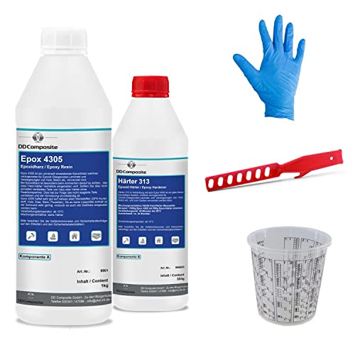 Epoxidharz 750g incl. Handschuhe Rührer Mischbecher Reparatur von Emaille, Keramik, Porzellan, Mineralguss, Acryl, GFK, Duschbecken, Fliesen von PHD