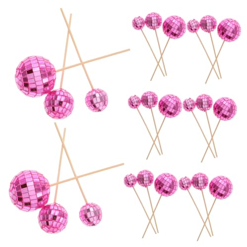 24 Stück Dekoration Weihnachtskugel Kuchendekoration Dekorativer Kuchenaufsatz Geburtstagskucheneinsatz Disco Spiegelkugel Topper Cupcake Topper Disco Partygeschenk Rosa PHENOFICE von PHENOFICE