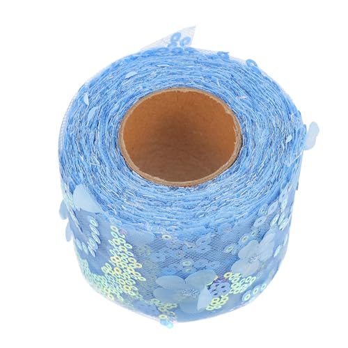 PHENOFICE 1 Rolle Dekoratives Tüllgewebe Pailletten-stoffband Stoffspule Band Hochzeitsdeko Material Zur Schleifenherstellung Funkelndes Glitzerband Weihnachtsband Spitze Blue Polyester von PHENOFICE