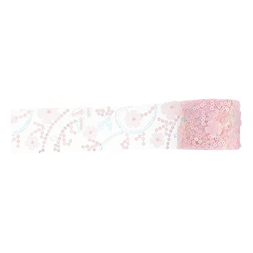 PHENOFICE 1 Rolle Dekoratives Tüllgewebe Paillettenband Für Diy Schleife Funkelndes Glitzerband Spitzenband -gurtband Floraler Spitzenbesatz Hochzeitsband Polyester Rosa von PHENOFICE