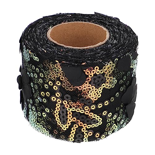 PHENOFICE 1 Rolle Dekoratives Tüllgewebe seidenband ribbon ziehschleifenband nähen zubehör the craft bestickter Spitzenbesatz Netzband dekoratives Band Paillettenband für DIY Polyester Black von PHENOFICE