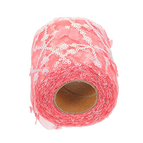 PHENOFICE 1 Rolle Tüllband seidenband ribbon gürteltasche packet accessoires Girlandendekor Stickerei Spitzenbesatz Netzband gestickte Applikation besticktes Paillettenband Polyester Rosy von PHENOFICE