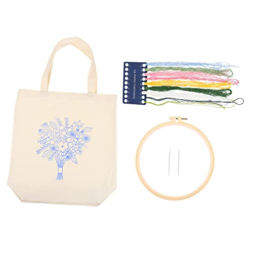 PHENOFICE 1 Satz Bestickte Tasche Aus Segeltuch Weiße Handtaschen Für Frauen Segeltuchtasche Bedrucken Canvas-einkaufstasche Handstickerei-kits Einkaufstasche Aus Segeltuch Crewel-sticksets von PHENOFICE