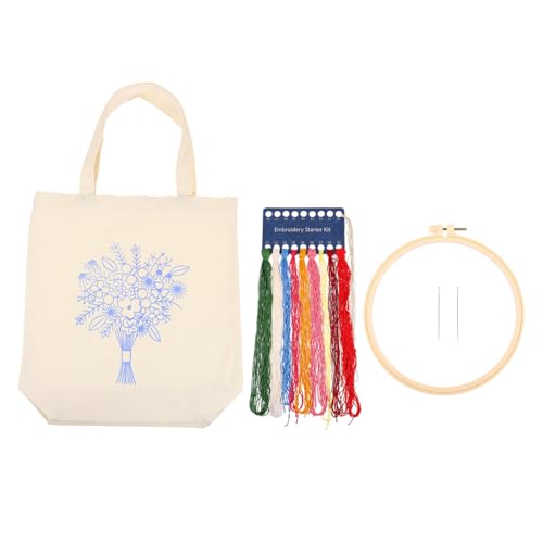 PHENOFICE 1 Satz Bestickte Tasche Aus Segeltuch Weiße Tragetaschen Für Handstickset Für Erwachsene Stickerei Anfänger-kits Einsteigerfreundliches Stickset Sticken Für Anfänger Kreuzstich-set von PHENOFICE