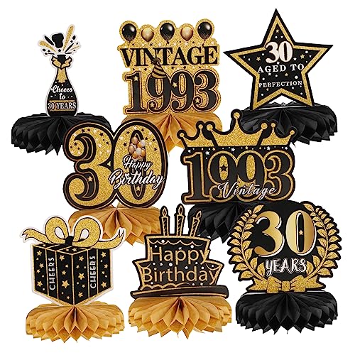 PHENOFICE 1 Satz Geburtstag Dekorationen Geburtstag Waben Herzstück Kunst-Geburtstagsparty-Dekorationen Kuchen Topper Geburtstagszubehör Wabenschmuck Zum Geburtstag Kuchen-kit Papier Black von PHENOFICE