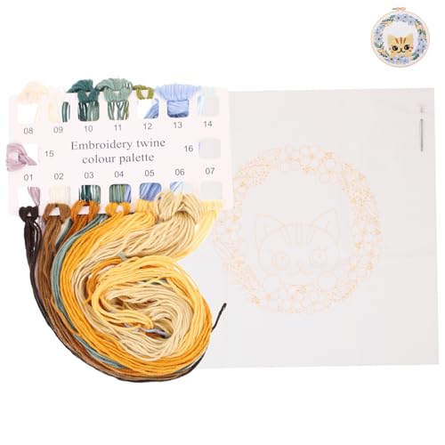 PHENOFICE 1 Satz Tasche mit Katzenstickerei gestempeltes Stickset Katzenstoff Nähset Stichpaket für den Anfang niedliche Kunstbedarf Stickgarn-Kit Handstickset Katzenhandwerk Baumwolle von PHENOFICE