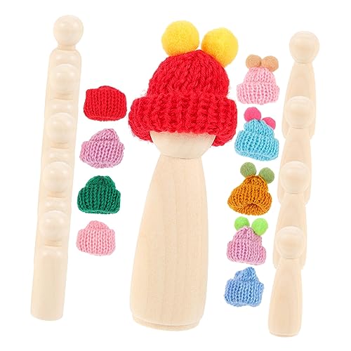 PHENOFICE 1 Satz unvollendete Holzpuppen bastel set für kinder Bastelset für Kinder Steckpuppen mit Hüten unbemalte Steckpuppe DIY-Graffiti-Puppen-Spielzeug Holzpflockpuppe zum Basteln Garn von PHENOFICE