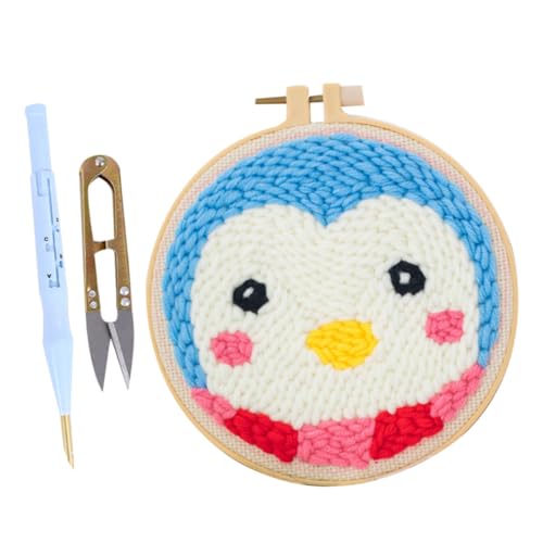 PHENOFICE 1 Set Pinguin-stil DIY Punch Stickwerkzeuge 20cm Runde Stickerei Basis Stoff Schere Wolle Faden Zubehör Stickerei Kunsthandwerk von PHENOFICE