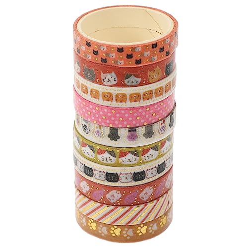 PHENOFICE 10 Rollen Heißpräge-Washi-Tape Washi-Tape für Katzen Klebebänder DIY-Bänder Geschenkband briefumschlag briefumschläge Aufkleber zum Basteln Scrapbook-Bänder Japanisches Papier von PHENOFICE