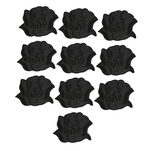 PHENOFICE 10St Aufnäher mit Blumenstickerei Stickerei-Blumenapplikation Blumenbeet aufnähen Nähpflaster DIY-Nähflicken embroidery bastelzeug Kleideraufnäher DIY Nähpatch Polyester Black von PHENOFICE