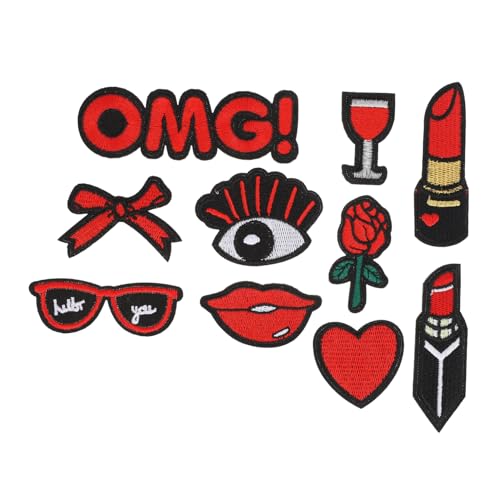 PHENOFICE 10St Banner Rotes rote Lippenapplikation Stickereiflecken Stickerei-Abzeichen schuhreparatur vintage sticker aufkleber kreativer Kleidungspatch DIY Kleidung Dekoration Stoff von PHENOFICE