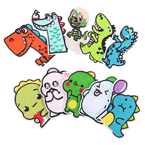 PHENOFICE 10St Dinosaurier-Patch Cartoon-Aufkleber Aufnäher in Dinosaurierform gestickte Aufnäher Cartoon-Patches dino aufnäher Dinosaur patches Taschenaufkleber Flicken aufbügeln Polyester von PHENOFICE