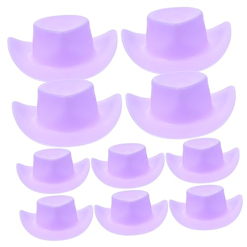 PHENOFICE 10St Mini-Cowboyhut doll Accessories Puppenhut Mini-Kuchen-Zylinder Cowboyhut Miniatur Mini-Hüte Welpenhut Mini-Spielzeug Cowboyhüte Hutminiatur Puppenmütze Plastik Violett von PHENOFICE