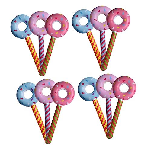 PHENOFICE 12 Stk aufblasbares Donut-Spielzeug aufblasbarer Lutscherballon Jubelstöcke Donut-Lutscher bläst sich auf aufblasbarer Stock ballons balloons ballongas Donut-Ballon Partyballon PVC von PHENOFICE