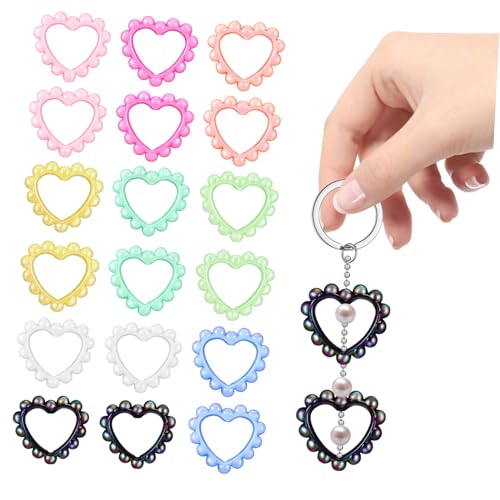 PHENOFICE 18 Stk Kreis der Liebe Charme Ring Perlen zur Stiftherstellung Fokusrahmen DIY Schlüsselanhänger Rahmen Herzperlenrahmen Kits zur Schmuckherstellung hohle Herzform Acryl von PHENOFICE