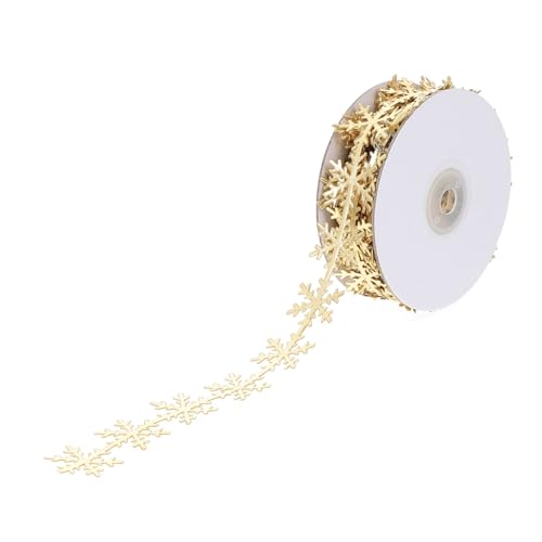 PHENOFICE 1Stk Schleife Spitzenband Schneeflocke verdrahtetes Band Weihnachtsschneeflockenbänder Spitzenapplikation ribbon bandfeile weihnachtsverpackungsband Weihnachtsband Polyester Golden von PHENOFICE