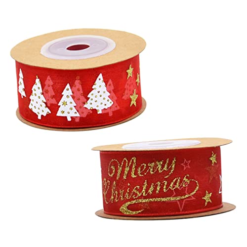 PHENOFICE 2 Rollen Schleife ribbon bandfeile weihnachtdeko weinachtendecor geschenkschachteln Weihnachtsbaumgirlande Bastelband machen Geschenkband Weihnachtsdekoration Polyester rot von PHENOFICE