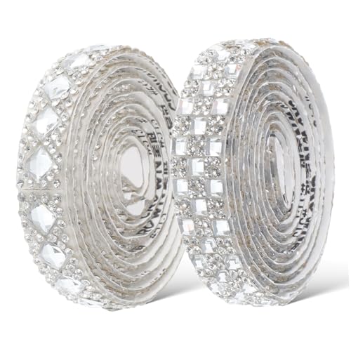 PHENOFICE 2 Rollen Strassband Funkeln trimmen machen Schmuck selbstklebende Strasssteine bastelmaterial Rhinestone Dekoration Strass Zubehör DIY Strass Strasskette Bling-Band Glas Silver von PHENOFICE