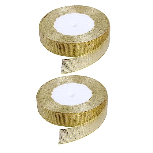 PHENOFICE 2 Rollen Verpackungsband Weihnachtsband Mit Draht Band Für Blumenstrauß Baumspitze Mit Schleife Fröhliches Weihnachtsband Glitzerndes Geschenkband Kuchendekoration Golden Polyester von PHENOFICE