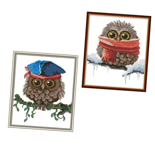 PHENOFICE 2 Sätze Eule Malen Eulen-stickerei-malerei Handstickset Eulen Kreuzstich Eule Kreuz Ornament-sets Stickerei-kits Gestanzte Kreuz-kits Stanznadel-sticksets Ökologische Baumwolle von PHENOFICE