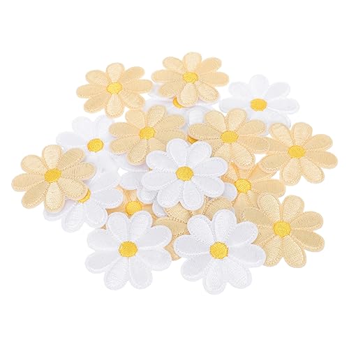 PHENOFICE 20 Stück Gänseblümchen Ornament Stickerei Aufnäher Für Kleidung DIY Mantelflicken Gänseblümchen Aufnäher Zum Aufnähen Stoffflicken Für Kleidung Stickerei Flicken Bestickte von PHENOFICE