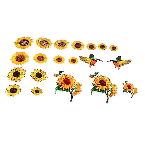 PHENOFICE 20St Sonnenblumen tuch aufkleber Stickapplikationen aus Stoff Blumenapplikationen beemysafe trendy clothes bügeleisen Applikation nähen Sonnenblumen-Flicken zum Aufbügeln Polyester von PHENOFICE