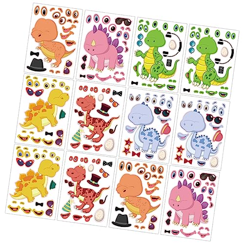 PHENOFICE 24St Dinosaurier-Puzzle-Aufkleber Cartoon-Dinosaurier-Aufkleber DIY-Dinosaurier-Aufkleber Kinder bastelset Kinder geburtstagsdeko Sticker Puzzlematte Aufkleber-Puzzle Partygeschenk von PHENOFICE