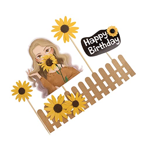 PHENOFICE 25St Kucheneinsatz sunflower sonnenblumen geburstagsdeko käse Praktischer Tortenaufsatz alles zum geburtstag topper hochzeitsdeko Cupcake-Topper Kuchendekoration Bambusstab von PHENOFICE