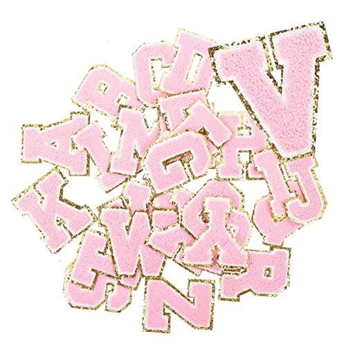 PHENOFICE 26st Stoffaufnäher Mit Buchstabenstickerei Strass-buchstaben Taschenbuchstaben Patches Dekore Flicken Für Kleidung Buchstabenaufkleber Briefflecken Reparieren Rosa Handtuch-vlies von PHENOFICE