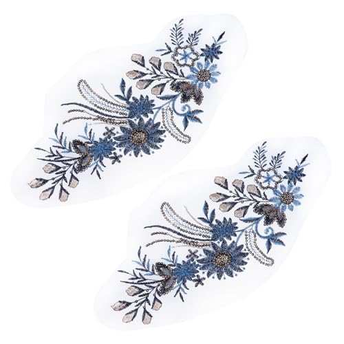 PHENOFICE 2St Gestickter Stoffaufnäher Stoffflecken Pailletten-Patches Hochzeitsdekoration Brautspitzenapplikation sequin stickerpappier bügelei Applikationen 3D-Blumenflecken Polyester Blue von PHENOFICE